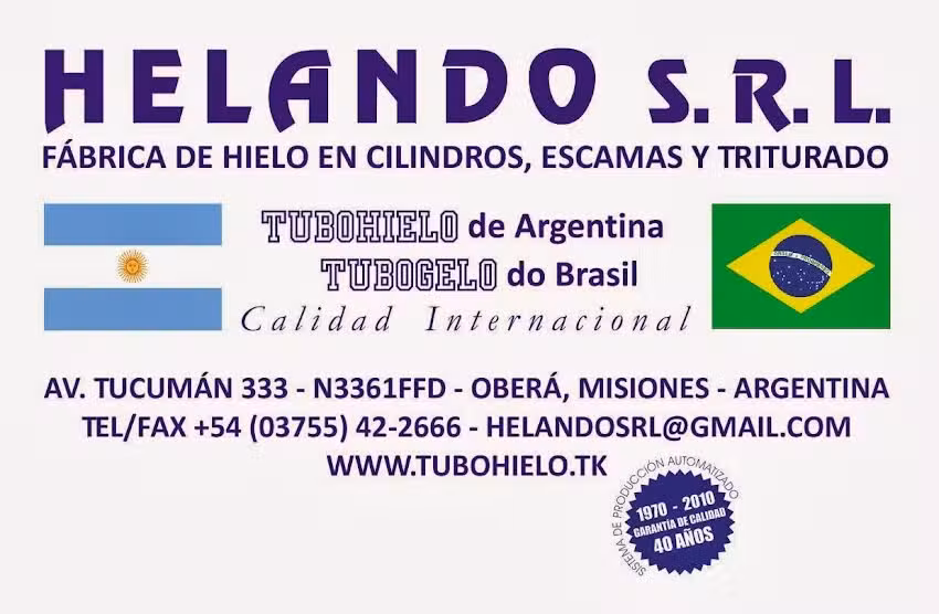 TUBOHIELO (HELANDO S.R.L.) Fábrica de Hielo en Cilindros, Escamas y Triturado